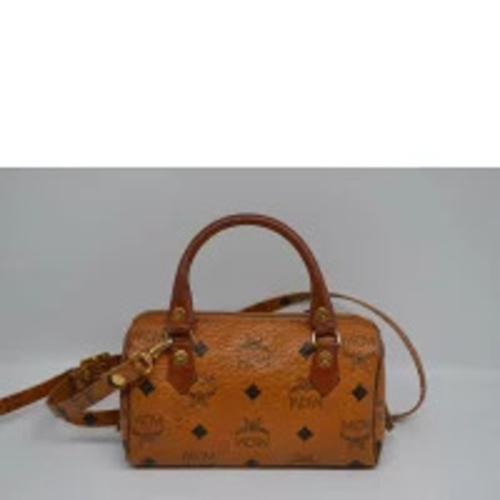 Mcm B Logogram Handbag Leather Visetos Cognac Black